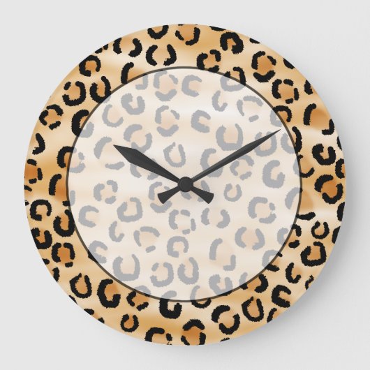 Tan, Black en Brown Leopard Print Pattern. Grote Klok (Voorkant)