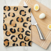 Tan, Black en Brown Leopard Print Pattern. Theedoek (Quarter Fold)