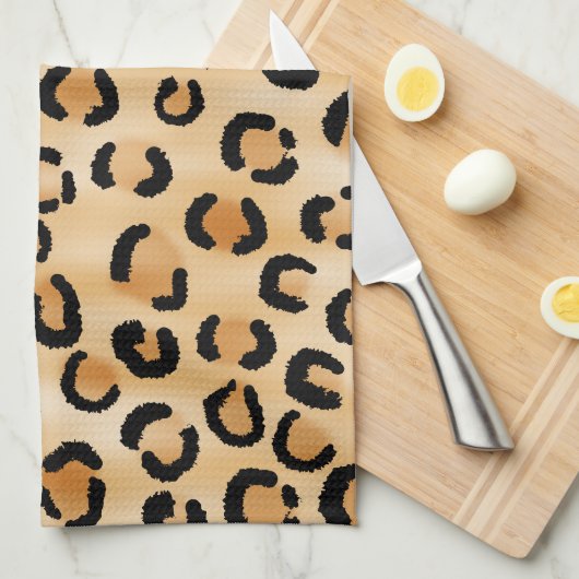 Tan, Black en Brown Leopard Print Pattern. Theedoek (Quarter Fold)