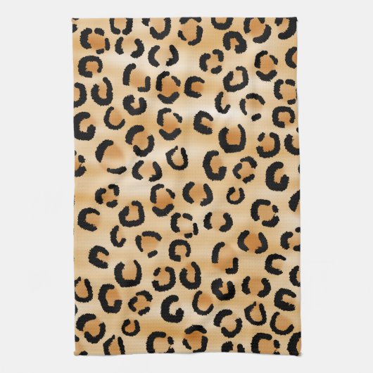 Tan, Black en Brown Leopard Print Pattern. Theedoek (Verticaal)