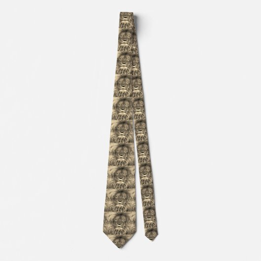 Tan/Black Lion Head Print op Mannen Necktie Stropdas (Voorkant)