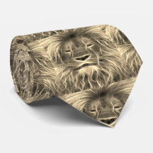 Tan/Black Lion Head Print op Mannen Necktie