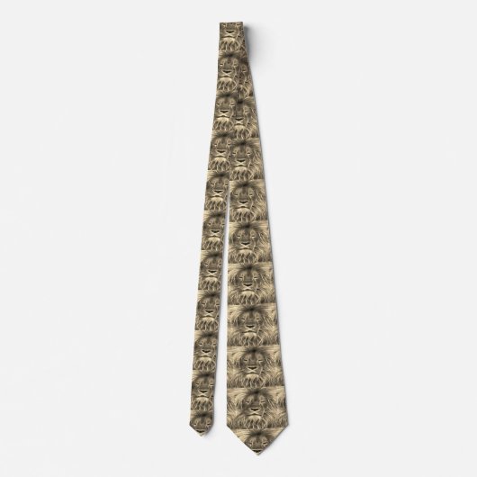 Tan/Black Lion Head Print op Mannen Necktie Stropdas (Achterkant)