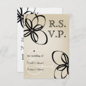 Tan & Black Modern Wedding RSVP met bloemen (Voorkant / Achterkant)