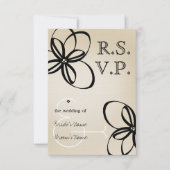 Tan & Black Modern Wedding RSVP met bloemen Kaartje (Voorkant)
