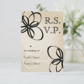 Tan & Black Modern Wedding RSVP met bloemen Kaartje (Staand voorkant)