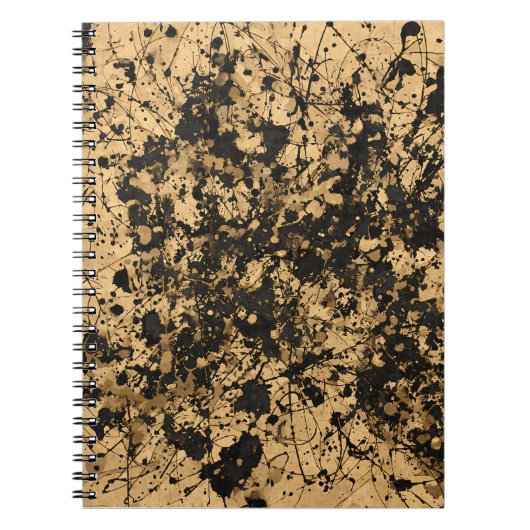 Tan Black Paint Splatter Abstract Notitieboek (Voorkant)