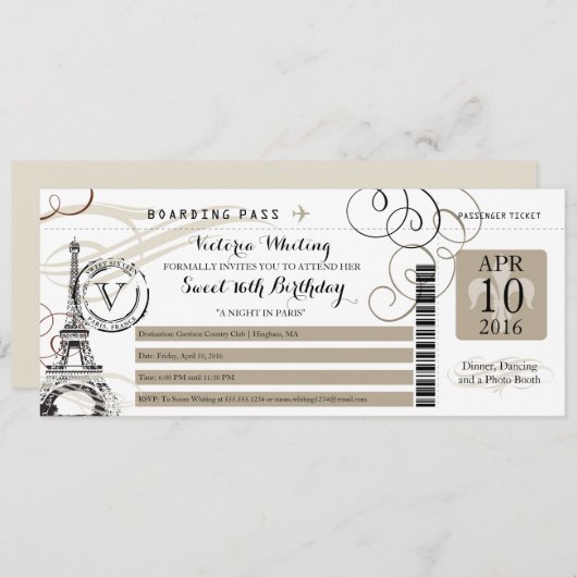 Tan Black Paris Eiffeltoren | Sweet 16 Verjaardag Kaart (Voorkant / Achterkant)