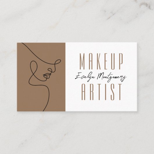 Tan Black QR Code Script Makeup Business Card Visitekaartje (Voorkant)