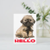 Tan & Black Shih Tzu Puppy Dog Red Hallo Hearts Briefkaart (Staand voorkant)