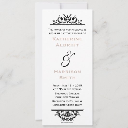 Tan & Black Skinny Crest Invite Kaart (Achterkant)