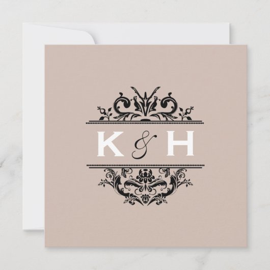 Tan & Black Square Crest Invite Kaart (Voorkant)