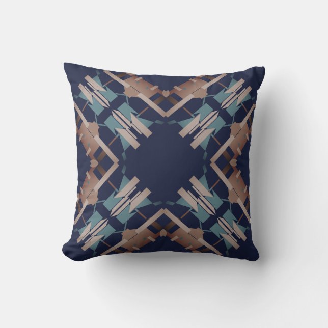 Tan Blauw Roze Navy Southwest Look Cross Motief Kussen (Voorkant)