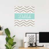 Tan Blauwgroen Chevron Aangepaste naam Poster (Thuiskantoor)