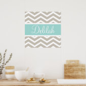 Tan Blauwgroen Chevron Aangepaste naam Poster (Keuken)