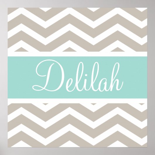 Tan Blauwgroen Chevron Aangepaste naam Poster (Voorkant)