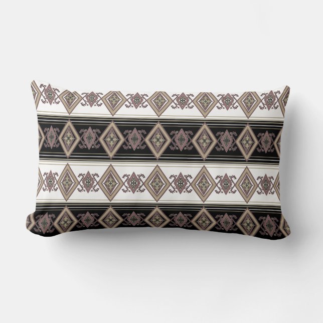 Tan Blend Folk Design Omkeerbaar Lumbar Pillow Kussen (Voorkant)