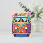Tan Bloemen Retro Hippie Van  Kunst Briefkaart (Staand voorkant)