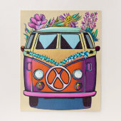 Tan Bloemen Retro Hippie Van Kunst Legpuzzel (Verticaal)