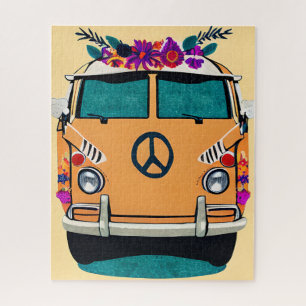 Tan Bloemen Retro Hippie Van  Kunst Legpuzzel