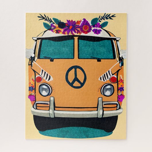 Tan Bloemen Retro Hippie Van  Kunst Legpuzzel (Verticaal)