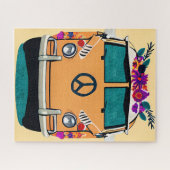 Tan Bloemen Retro Hippie Van  Kunst Legpuzzel (Horizontaal)