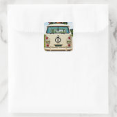 Tan Bloemen Retro Hippie Van  Kunst Vierkante Sticker (Tas)