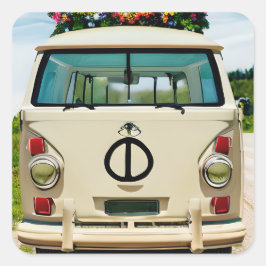 Tan Bloemen Retro Hippie Van  Kunst Vierkante Sticker