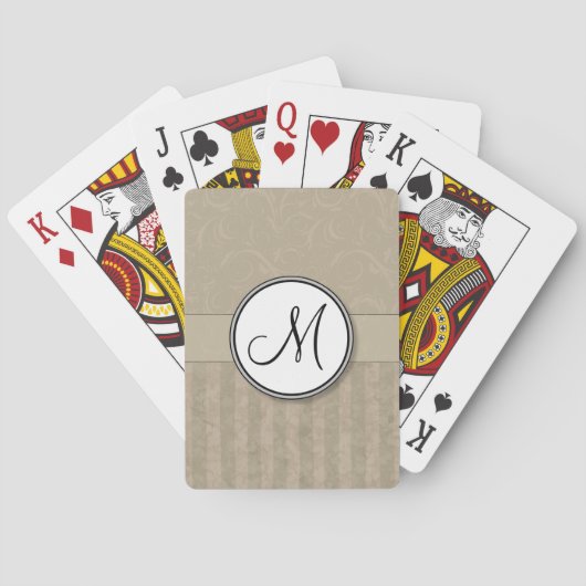 Tan BloemenBosjes & Strepen met Monogram Speelkaarten (Achterkant)
