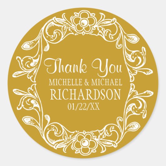 Tan bloemenkrans bruiloft gunst ronde sticker (Voorkant)