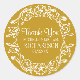 Tan bloemenkrans bruiloft gunst ronde sticker