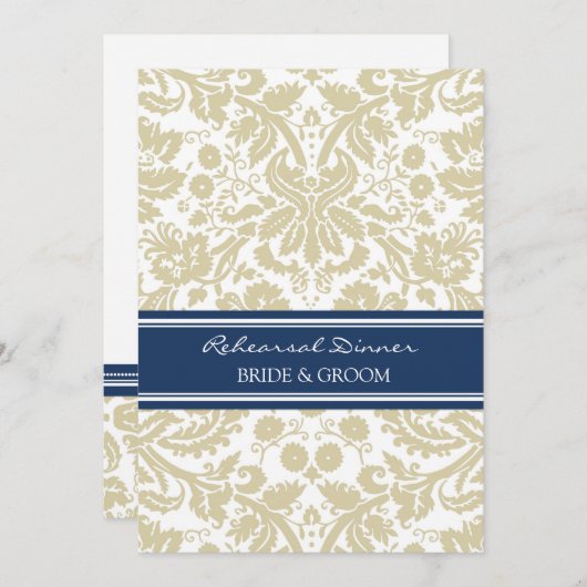 Tan Blue Damask repesal Dinner Party Kaart (Voorkant / Achterkant)