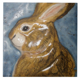 Tan Blue Rabbit Animal Natuur Sculpted look Decor Tegeltje