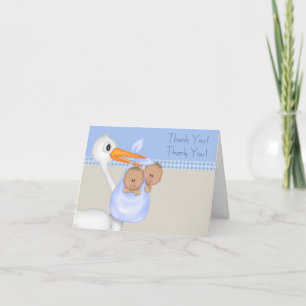 Tan Blue Stork Twin Baby Boy Bedankt Kaarten