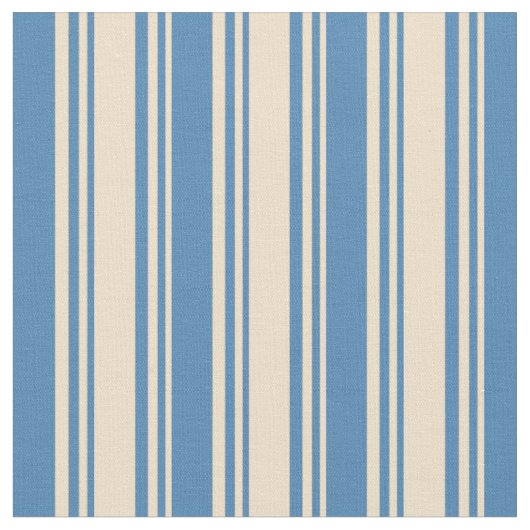 Tan & Blue Striped/Lined Pattern Stof (Close Up)