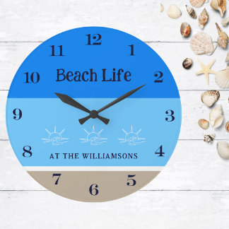 Tan Blue Stripes familienaam Beach House Grote Klok