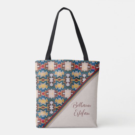 Tan, Blue, White & Red Tribal Inspired Shapes Tote Tote Bag (Achterkant)