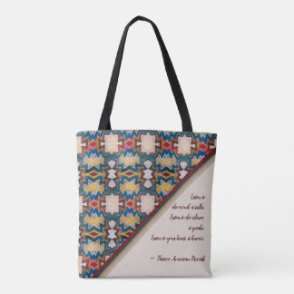 Tan, Blue, White & Red Tribal Inspired Wisdom Tote Bag