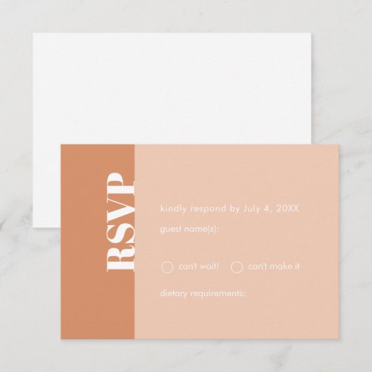 Tan & Blush Bold Modern Minimalist Boho RSVP-kaart RSVP Kaartje (Voorkant / Achterkant)