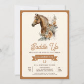 Tan Boho Bloemen Paard Cowgirl Verjaardagsfeest Kaart (Voorkant)