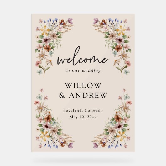 Tan  Boho Wildflower Acryl teken Acryl Bord (Voorkant)