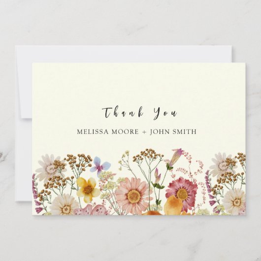 Tan Boho Wildflower Wedding Dank je wel kaart (Voorkant)