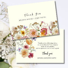 Tan Boho Wildflower Wedding Dank je wel kaart
