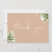 Tan Botanical Greenery Elegant Script Bedankkaart (Voorkant)