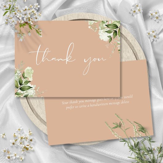 Tan Botanische Groene Elegante Script Bedankkaart
