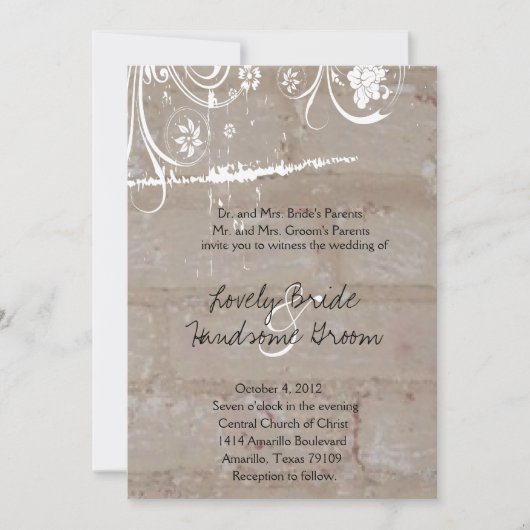 Tan Brick Lace Wedding Invitation Kaart (Voorkant)