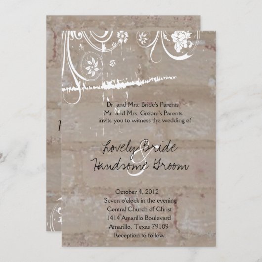 Tan Brick Lace Wedding Invitation Kaart (Voorkant / Achterkant)