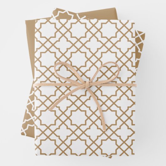 Tan Brown Arabesque Pattern Gift Wrapping Paper (In situ)