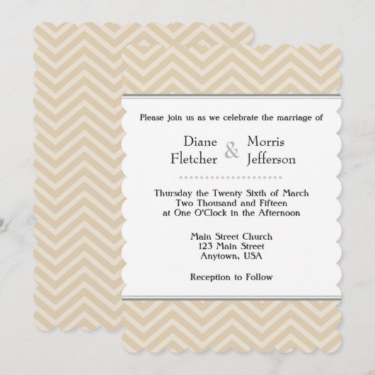 Tan Brown Beige Chevron Wedding Invitations Kaart (Voorkant / Achterkant)