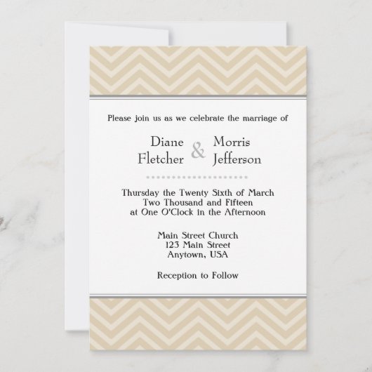 Tan Brown Beige Chevron Wedding Invitations Kaart (Voorkant)